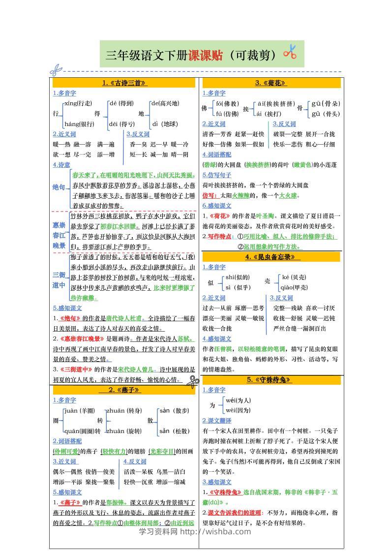 【课课贴彩色版（完整28课）】三下语文-学习资料站