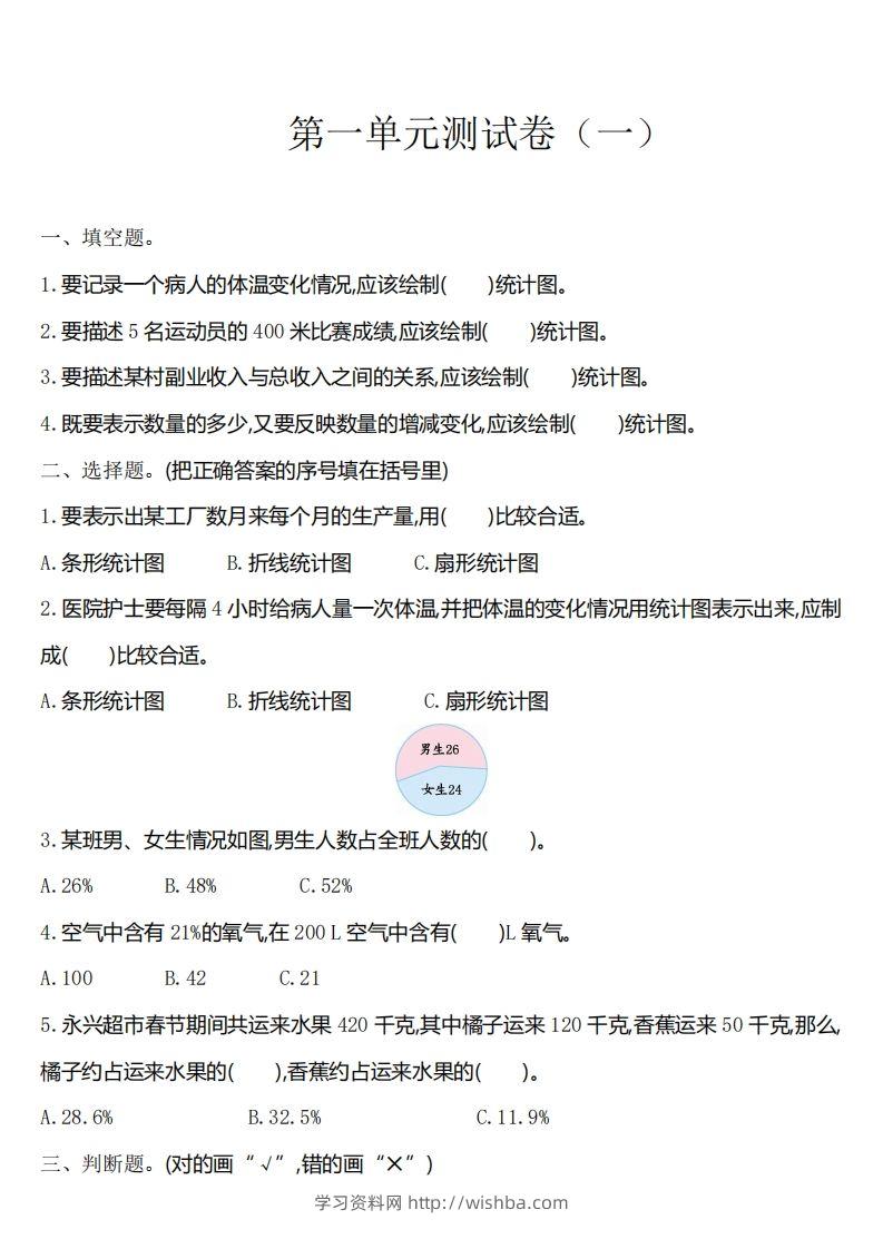六下苏教版数学第一单元测试卷-1-学习资料站