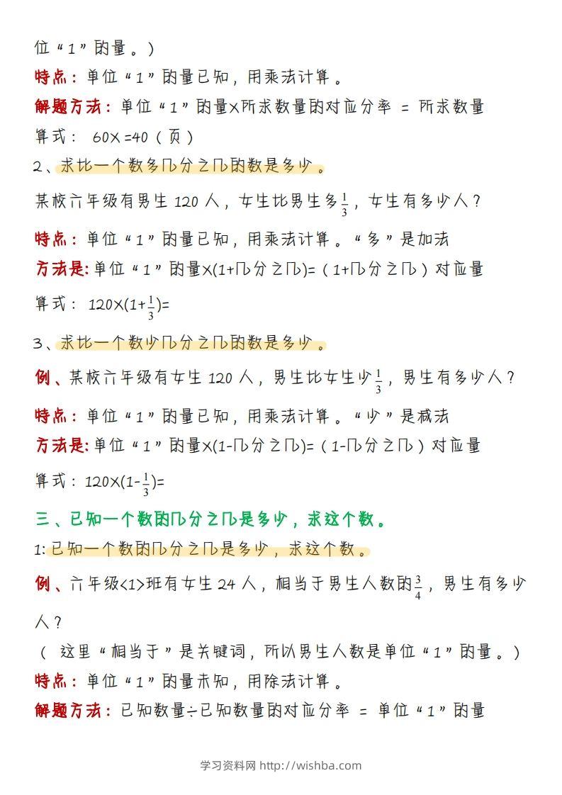 图片[2]-《分数应用题题型理论总结》六下数学【北师版】-学习资料站