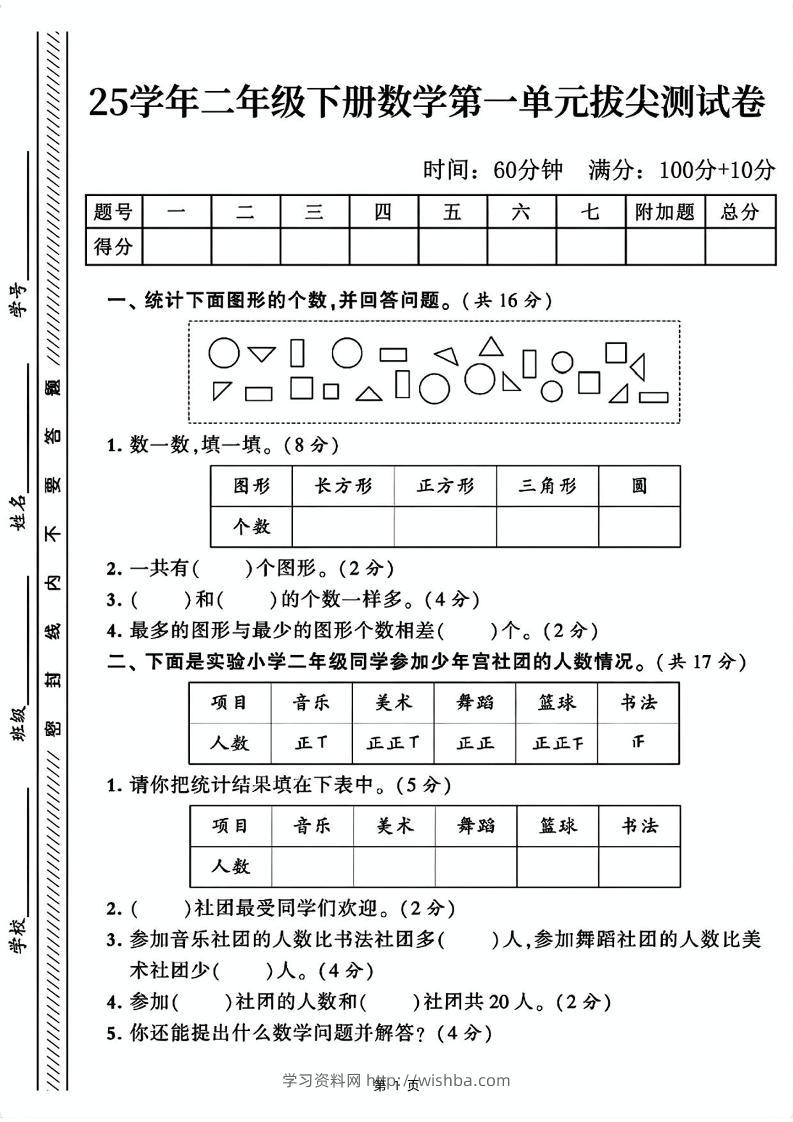 25二下数学第一单元拔尖测试卷1（含答案5页）人教-学习资料站