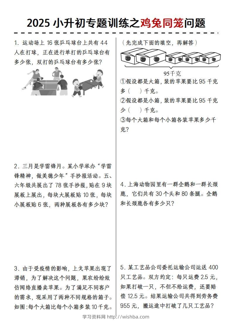 2025小升初专题训练之鸡兔同笼问题-学习资料站