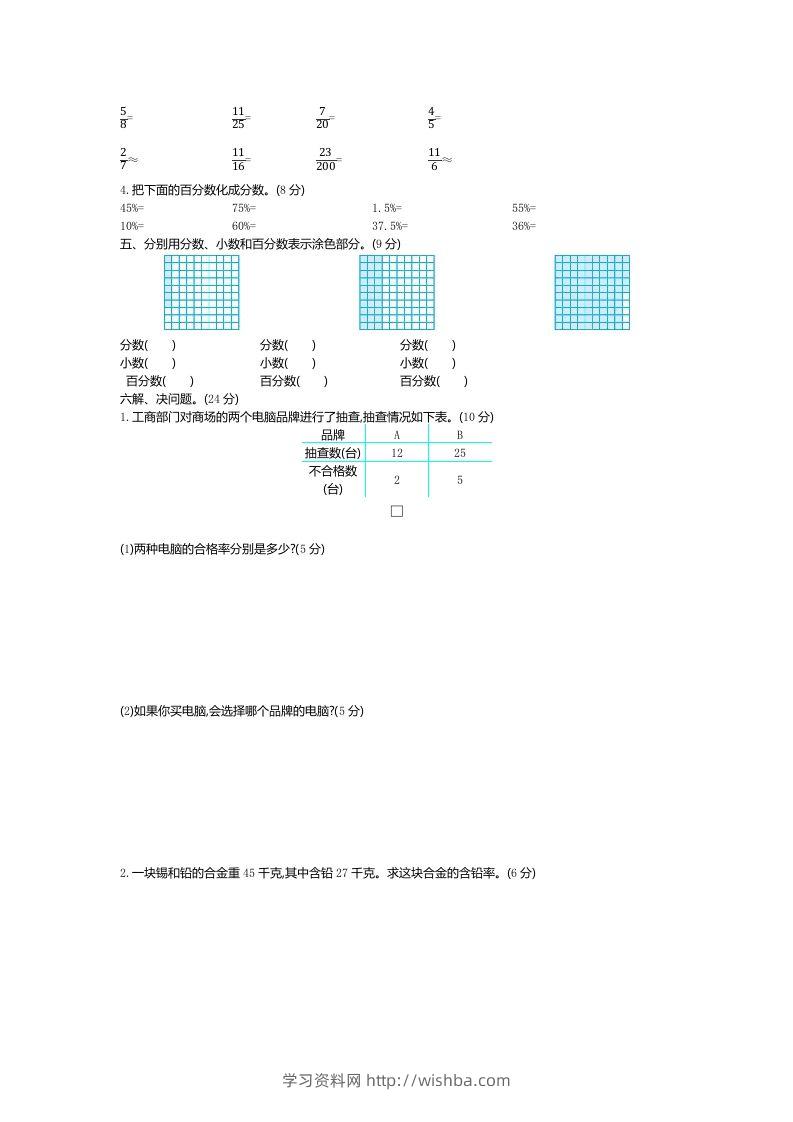 图片[2]-五下（54制）青岛版数学第二单元检测-2-学习资料站