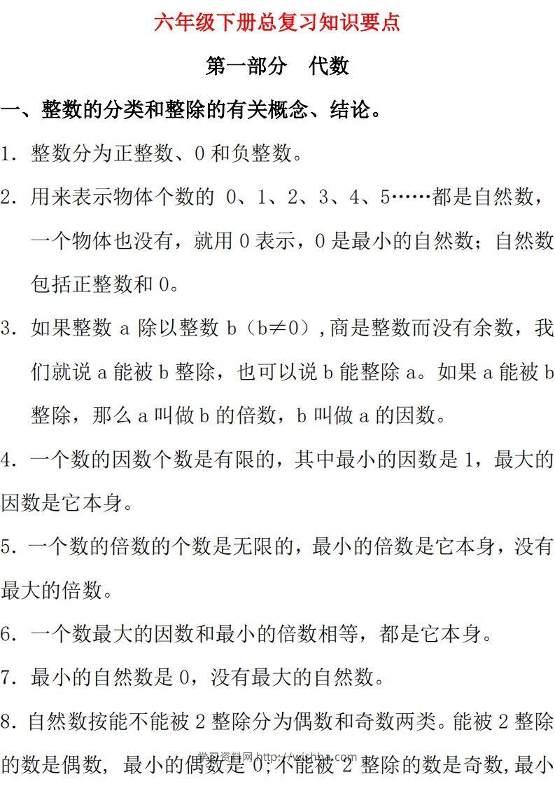 【总复习知识汇总】六下数学西师版-学习资料站