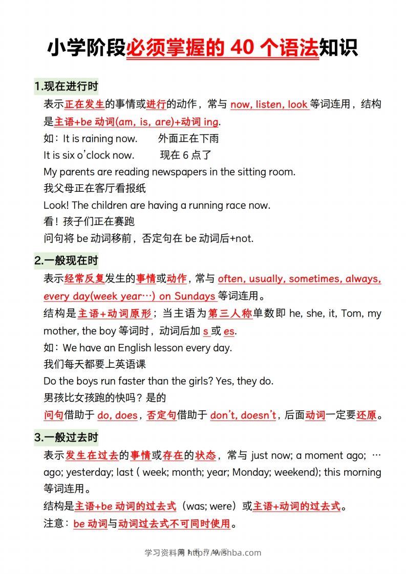 小升初英语【小学阶段必须掌握的40个语法知识】-学习资料站