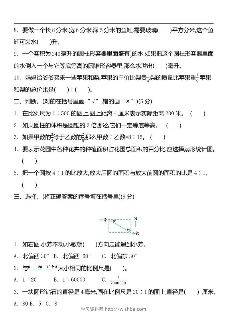 图片[2]-六下苏教版数学期中测试卷-2-学习资料站