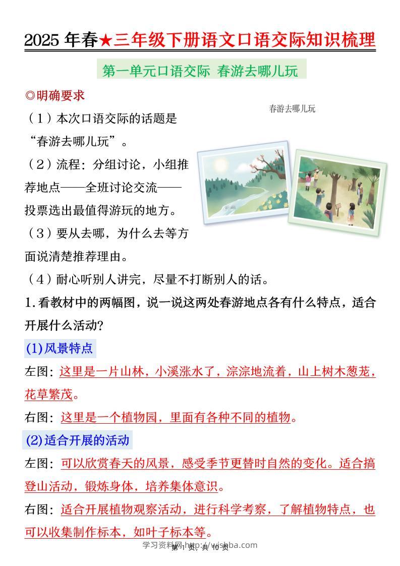 25春三下语文口语交际知识梳理（10页）-学习资料站