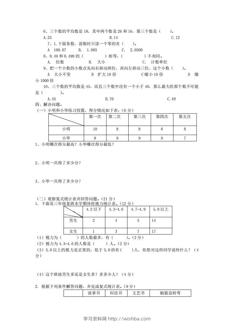 图片[2]-四下青岛版63数学第八单元测试卷-1-学习资料站