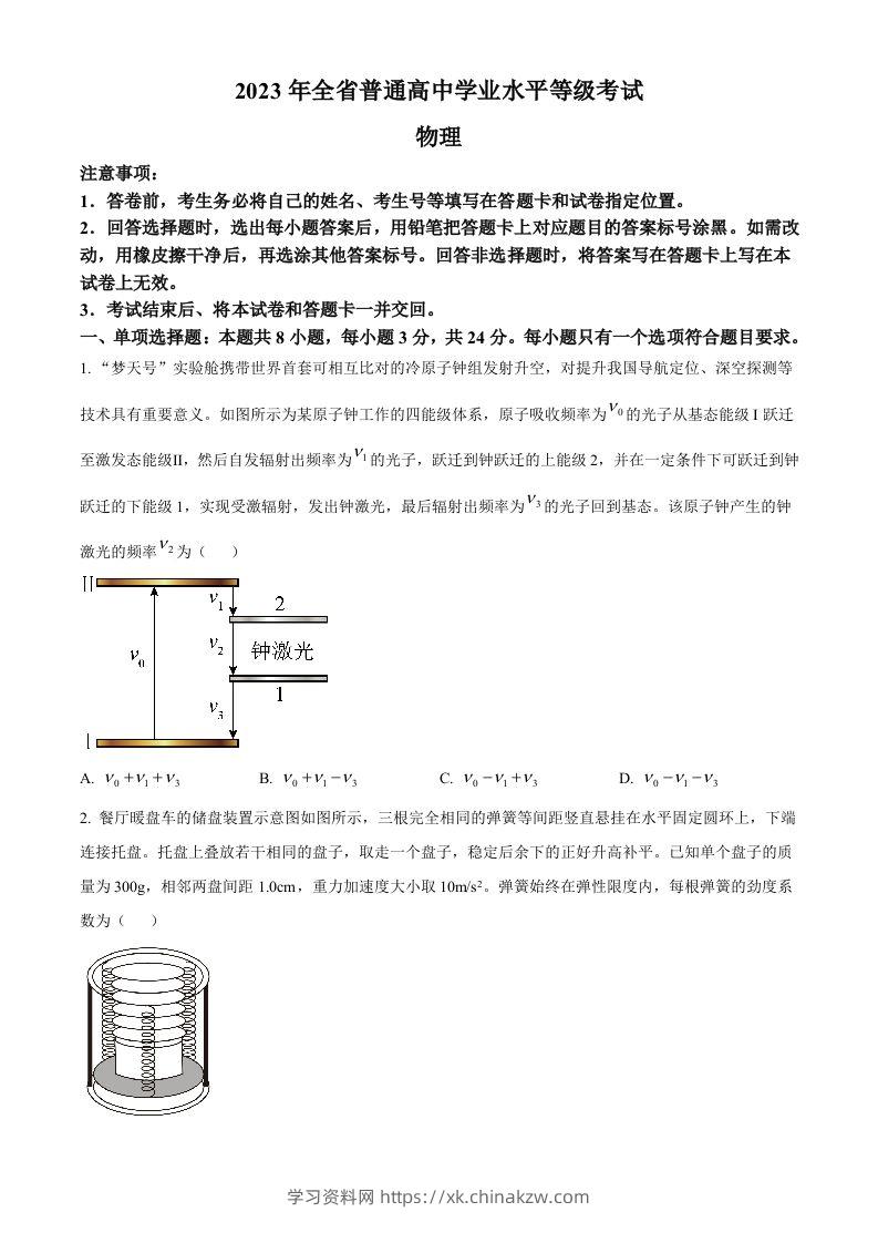 2023年高考物理试卷（山东）（空白卷）-学习资料站