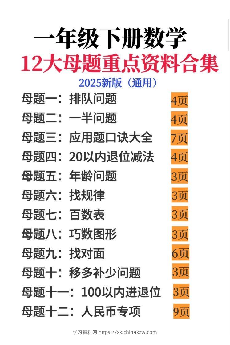 一年级下册数学12大母题重点资料合集-学习资料站