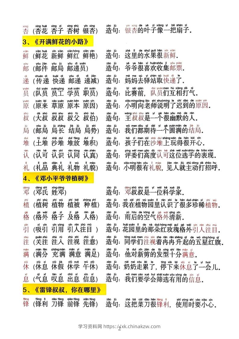 图片[2]-2025新二下语文同步生字拼音组词造句13页-学习资料站