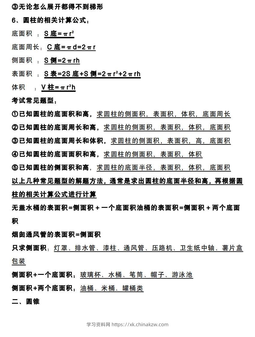 图片[2]-六下数学圆柱和圆锥知识考点-学习资料站