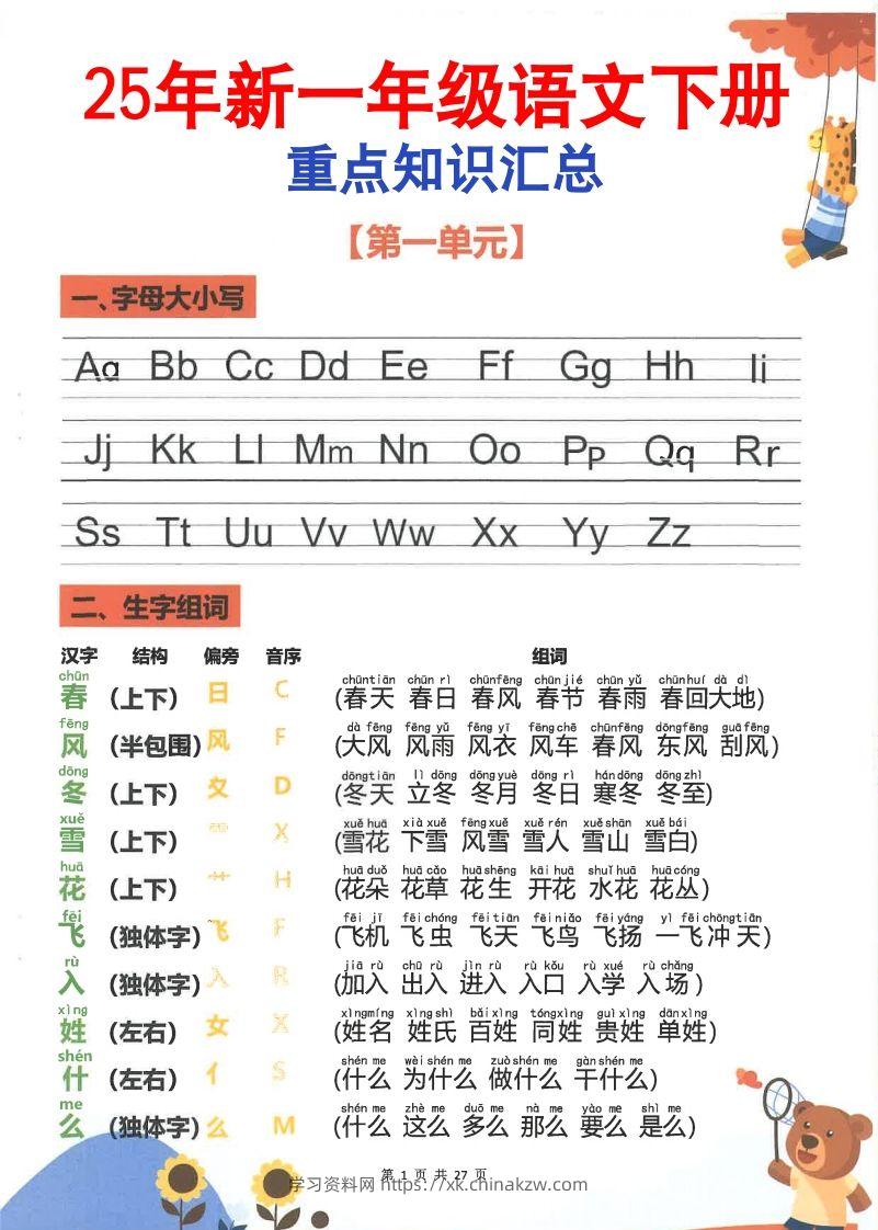 【2025新-重点知识梳理】一下语文-学习资料站