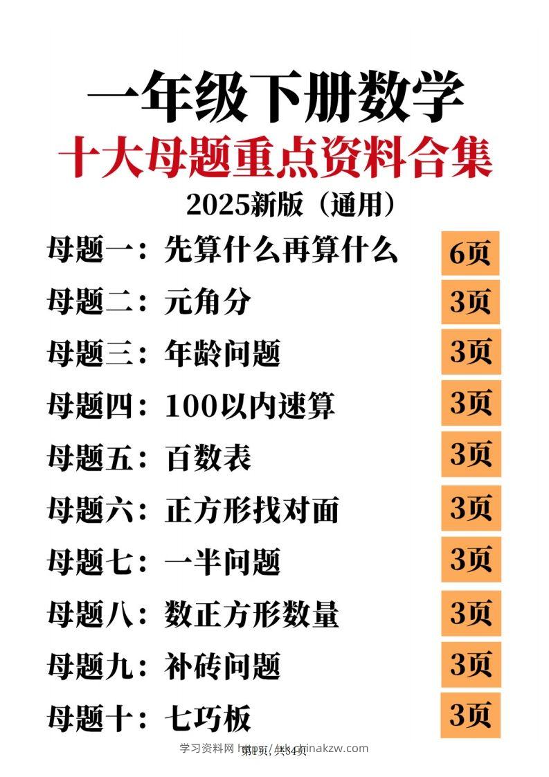 25新一下数学十大母题重点资料合集（34页）-学习资料站
