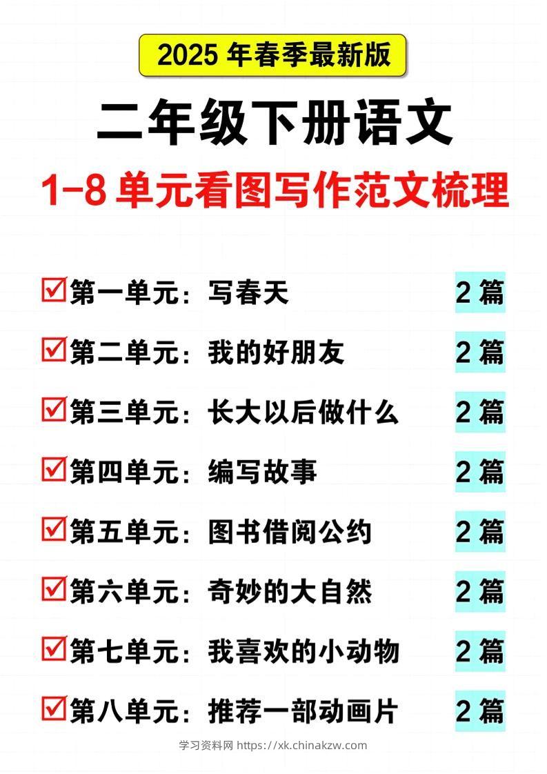 25二下语文1-8单元看图写话范文梳理16页-学习资料站