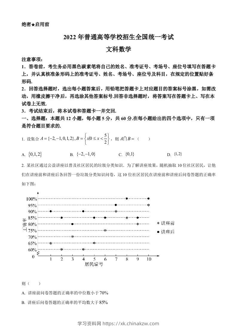 2022年高考数学试卷（文）（全国甲卷）（空白卷）-学习资料站