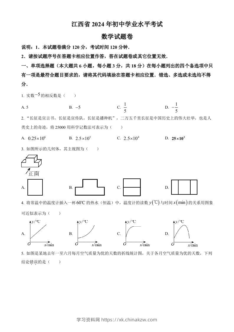 2024年江西省中考数学试题（空白卷）-学习资料站