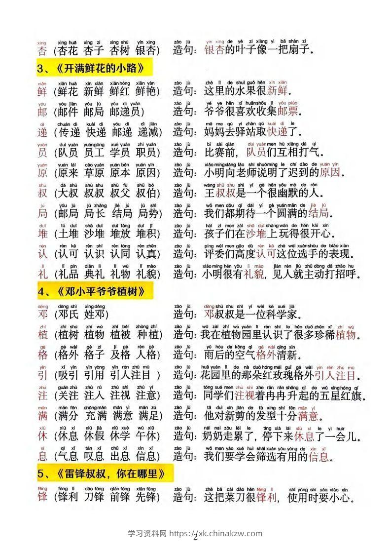 图片[2]-2025新版•二下语文《同步生字拼音组词造句》-学习资料站