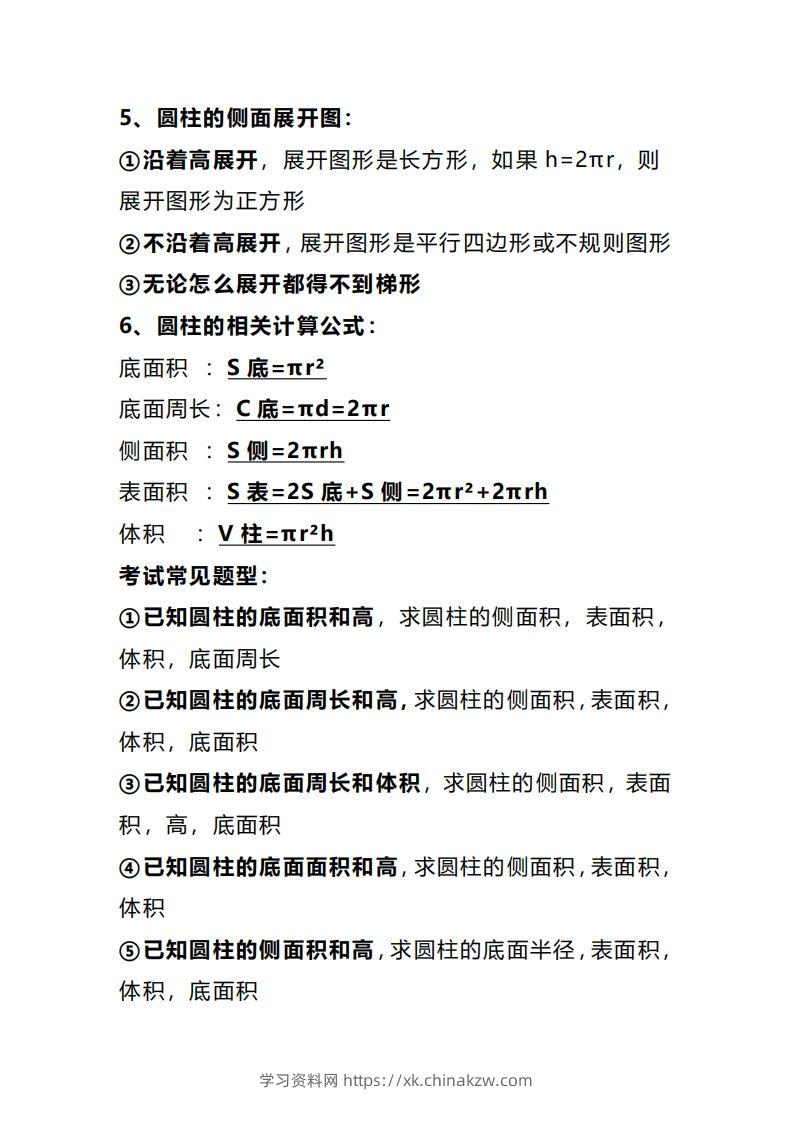 图片[2]-六下数学圆柱和圆锥知识考点汇总-学习资料站