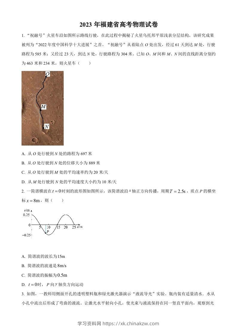 2023年高考物理试卷（福建）（空白卷）-学习资料站
