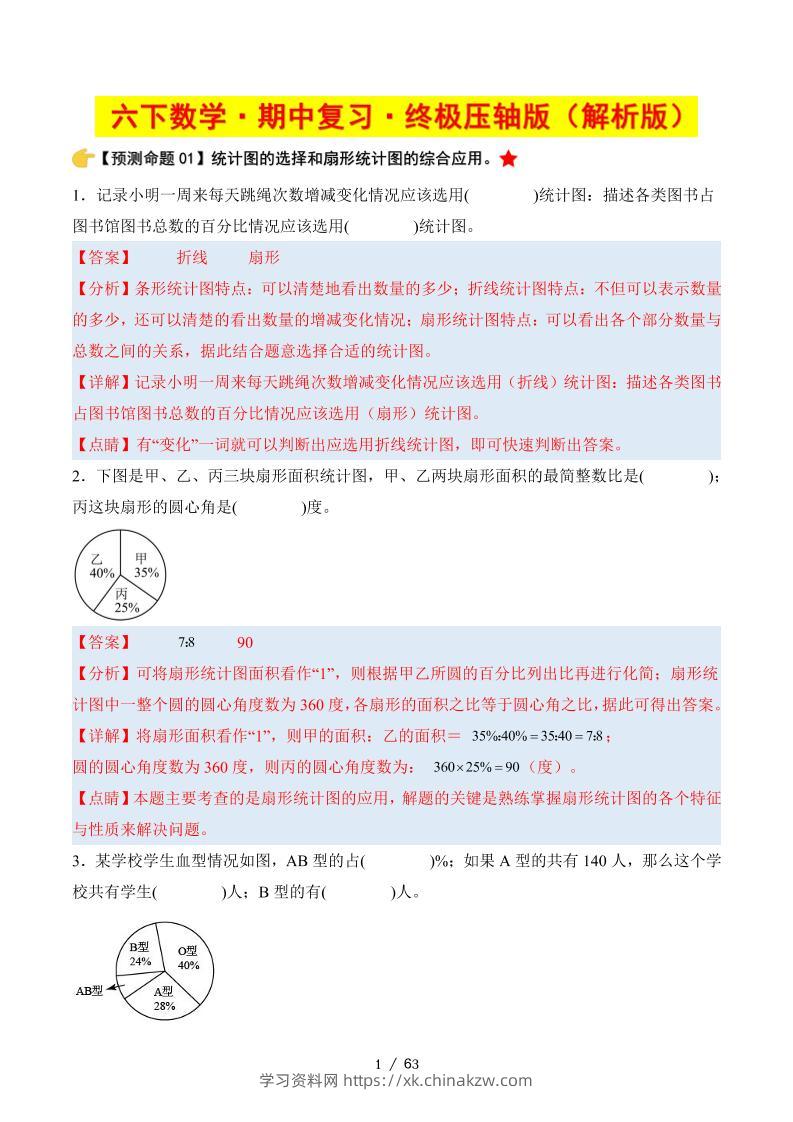 六下数学期中复习·终极压轴版（解析版）苏教版63页-学习资料站