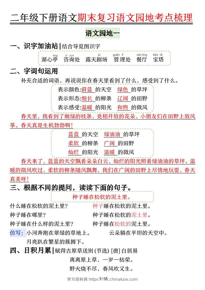 【语文园地考点梳理】二下语文-学习资料站