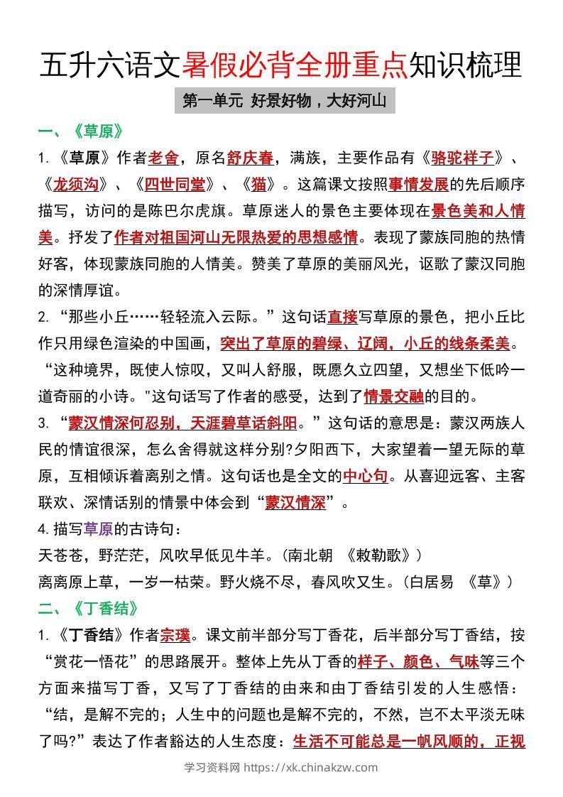 五升六语文暑假必背全册重点知识梳理五下语文-学习资料站
