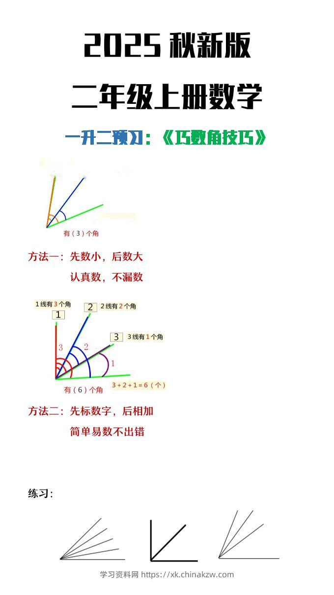 【2025秋新版】二年级上册数学巧数角的技巧-学习资料站